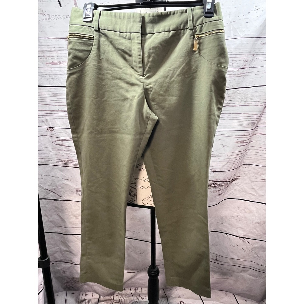 Chaus New York Womens Olive Green Ankle Trousers Gold Zip Detail Size 8